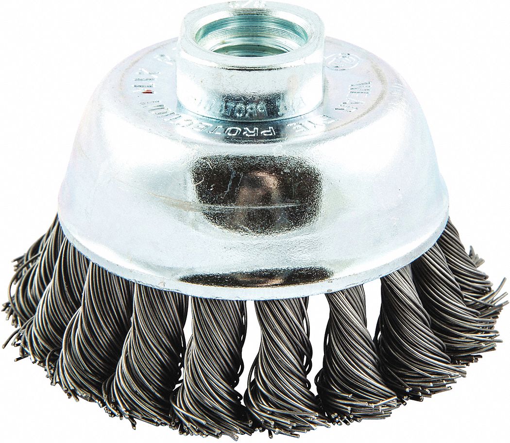 CUP BRUSH, TWISTED STEEL, 3 IN DIAMETER, 0.02 IN FILL DIAMETER, 5/8