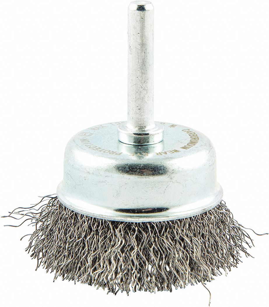 GRAINGER APPROVED 1 3/4 in Crimped Wire Cup Brush, Shank Mounting, 0.012 in Wire Dia. 5/8 in