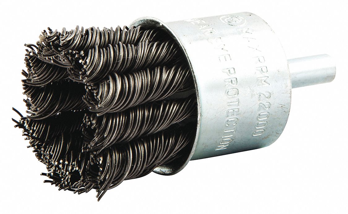 END BRUSH, TWISTED STEEL, 1 1/8 IN DIAMETER, 0.014 IN FILL DIAMETER, ¼ IN SHANK