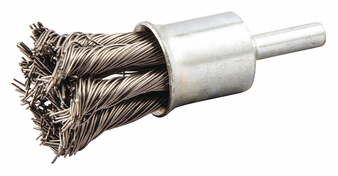 END BRUSH, TWISTED STEEL, ¾ IN DIAMETER, 0.02 IN FILL DIAMETER, ¼ IN SHANK