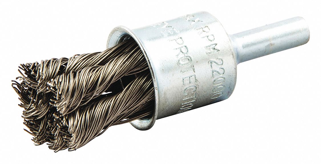 GRAINGER APPROVED 3/4 in Knotted Wire End Brush, 1/4 in Shank, 0.014 in