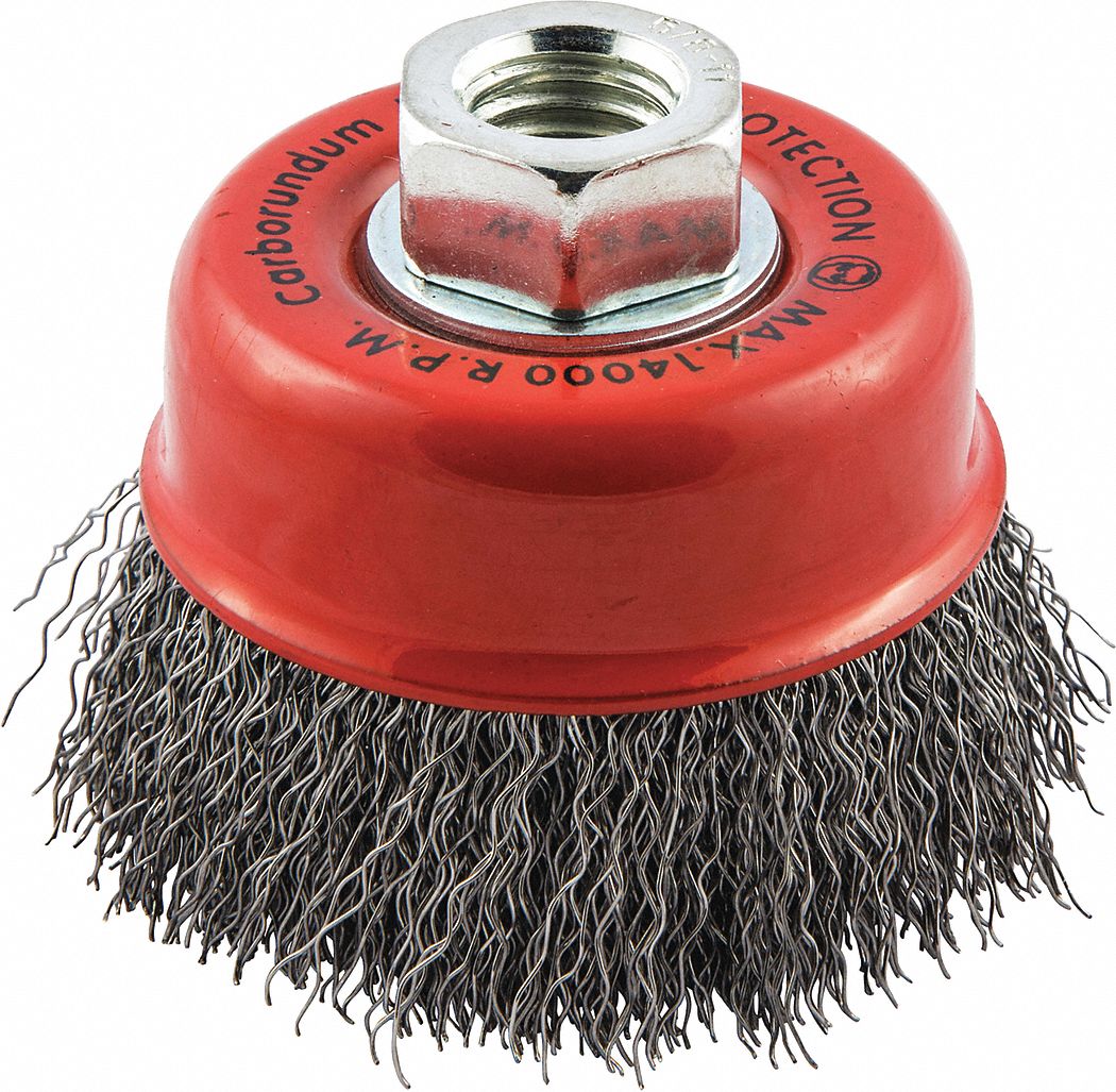 GRAINGER APPROVED 3 in Crimped Wire Cup Brush, Arbor Hole Mounting, 0.