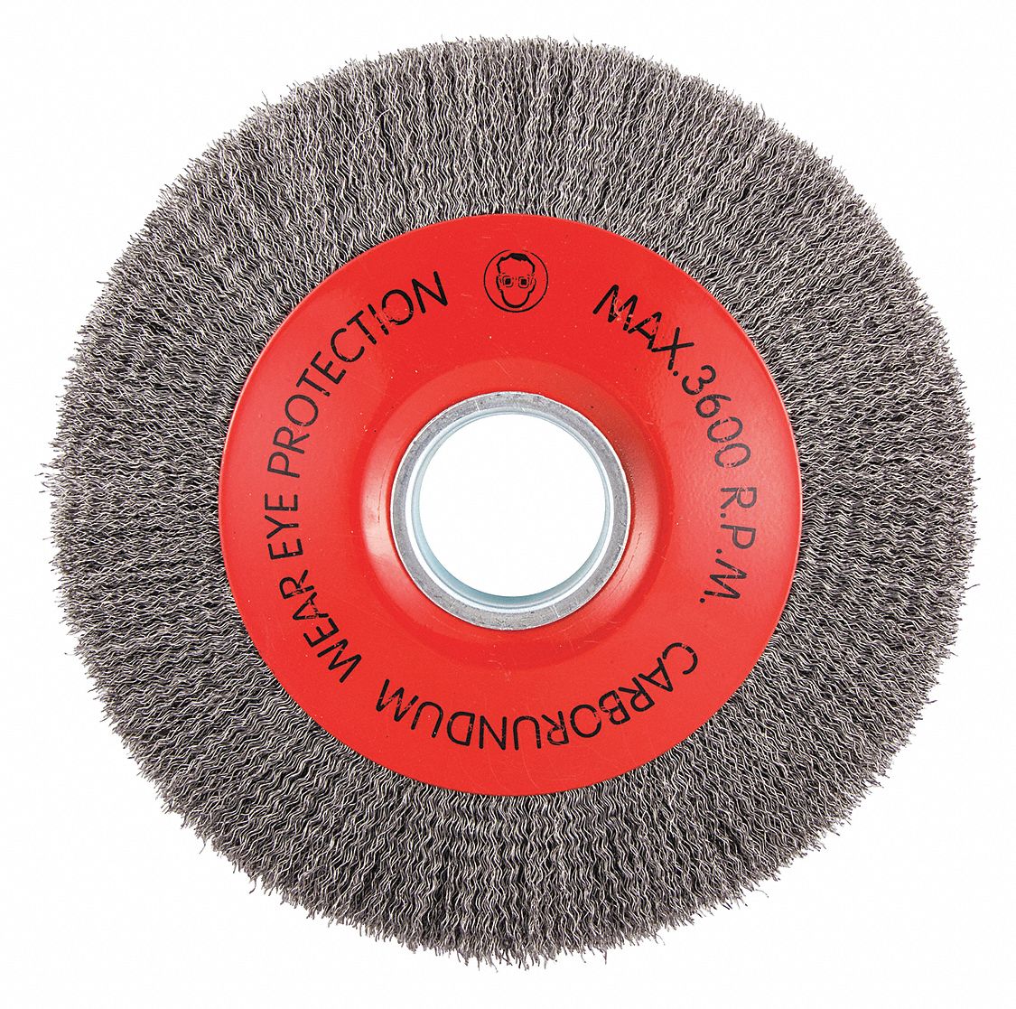 WIRE WHEEL BRUSH, CRIMPED STEEL, 10 IN DIAMETER X 1 1/8 IN W, 2 IN ARBOUR, 0.014 IN FILL
