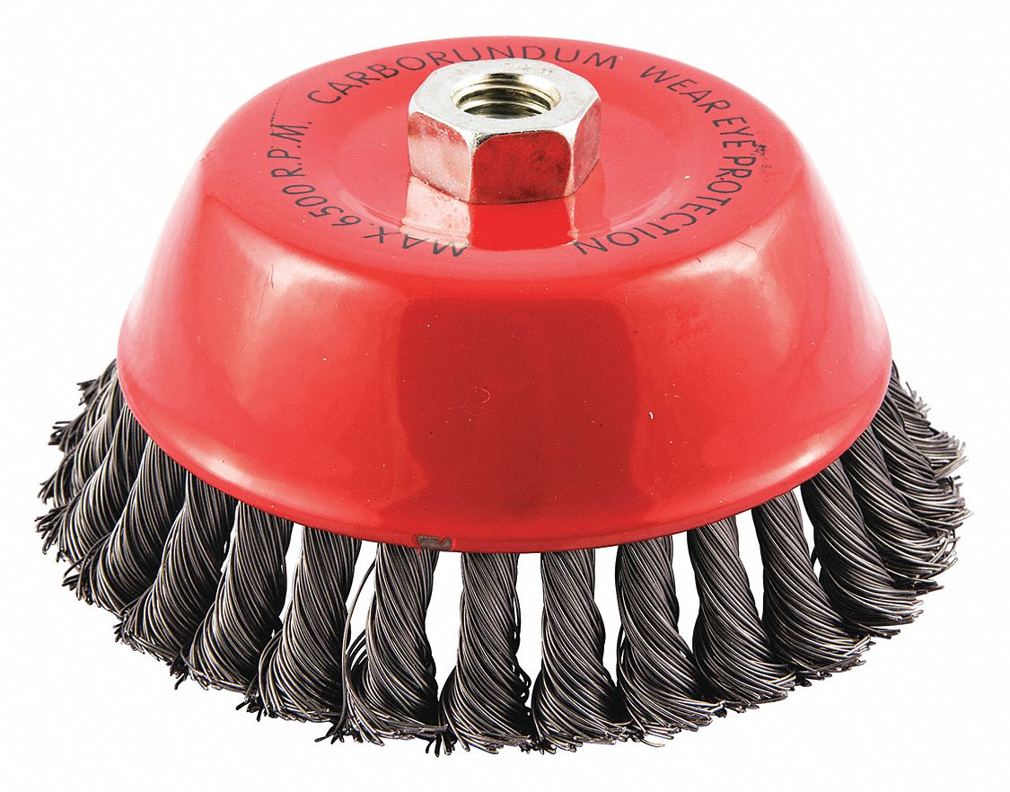 CUP BRUSH, TWISTED STEEL, 6 IN DIAMETER, 0.02 IN FILL DIAMETER, 5/8