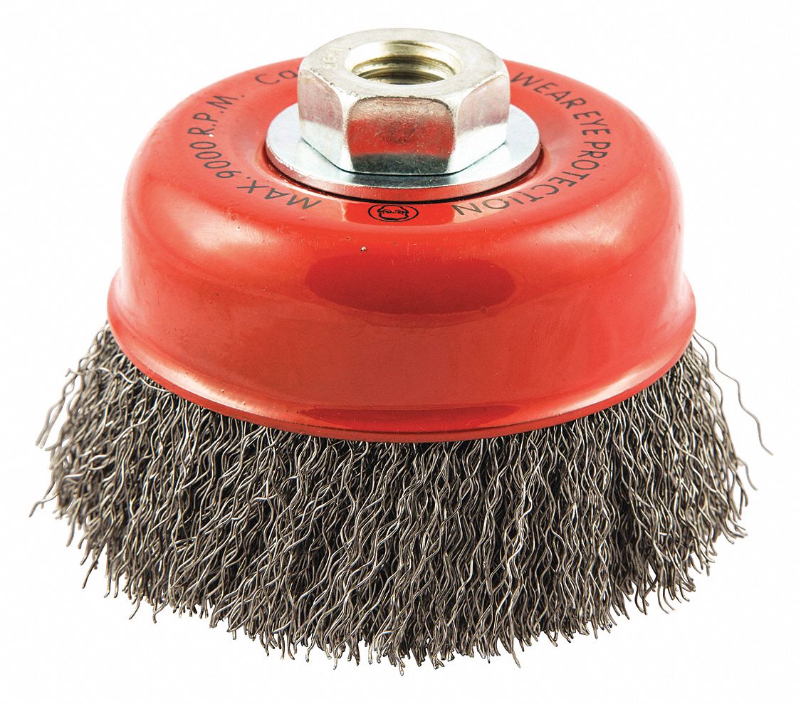 GRAINGER APPROVED 4 in Crimped Wire Cup Brush, Arbor Hole Mounting, 0.