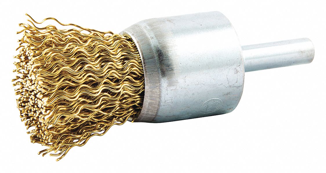 GRAINGER APPROVED 1 in Crimped Wire End Brush, 1/4 in Shank, 0.02 in