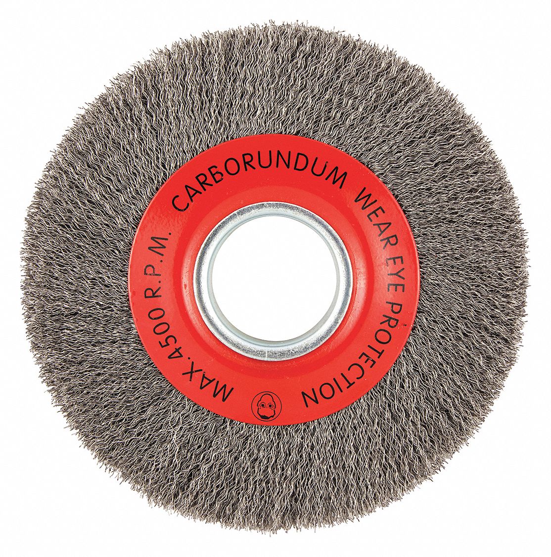 Wire Wheel Brush: Crimped Steel, 8 in Dia x 1 1/8 in Wd, 2 in Arbor, 0.014 in Fill