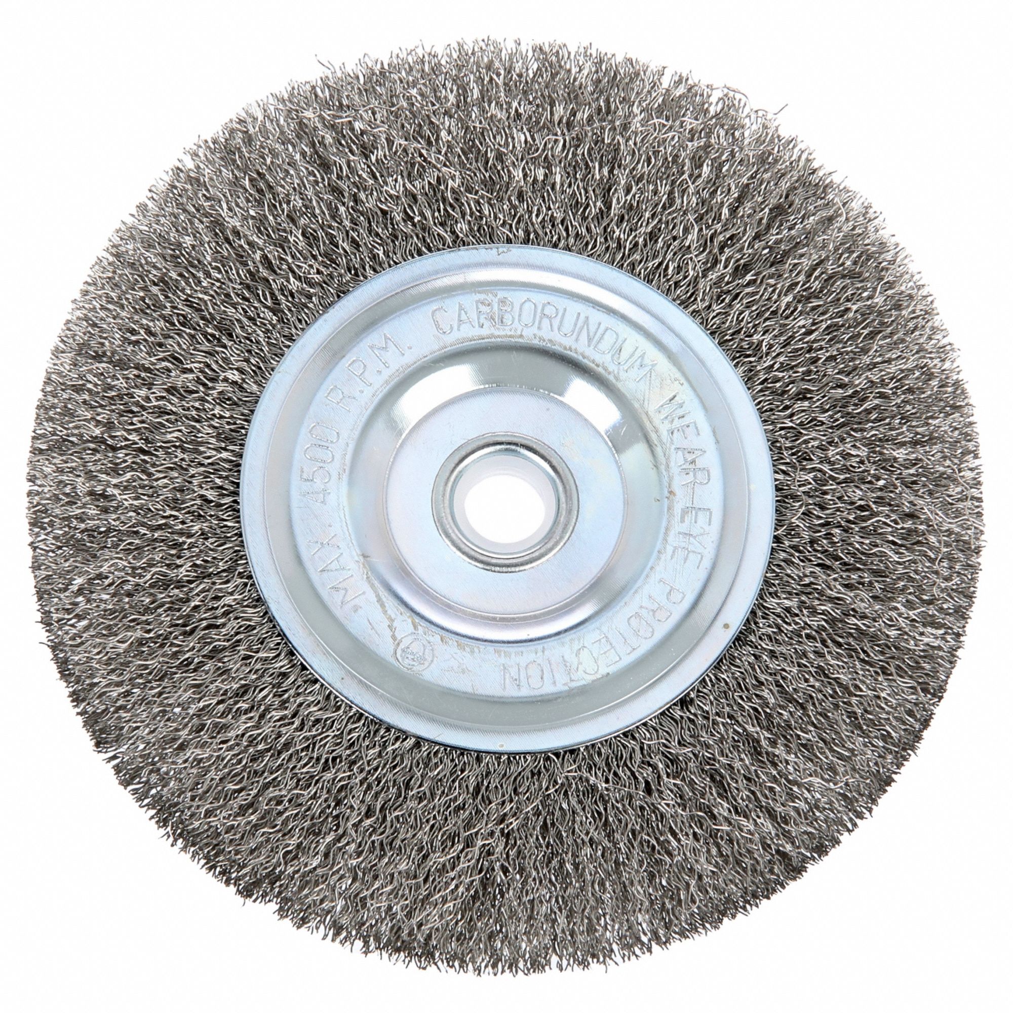 Wire Wheel Brush: Crimped Stainless Steel, 6 in Dia x 1/2 in Wd, 5/8 in Arbor