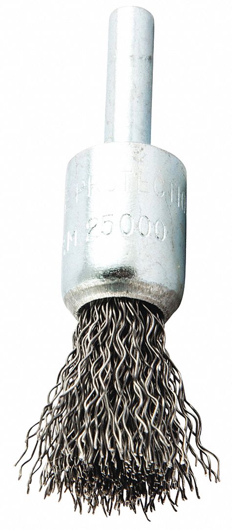 END BRUSH, CRIMPED STEEL, ½ IN DIAMETER, 0.014 IN FILL DIAMETER, ¼ IN SHANK