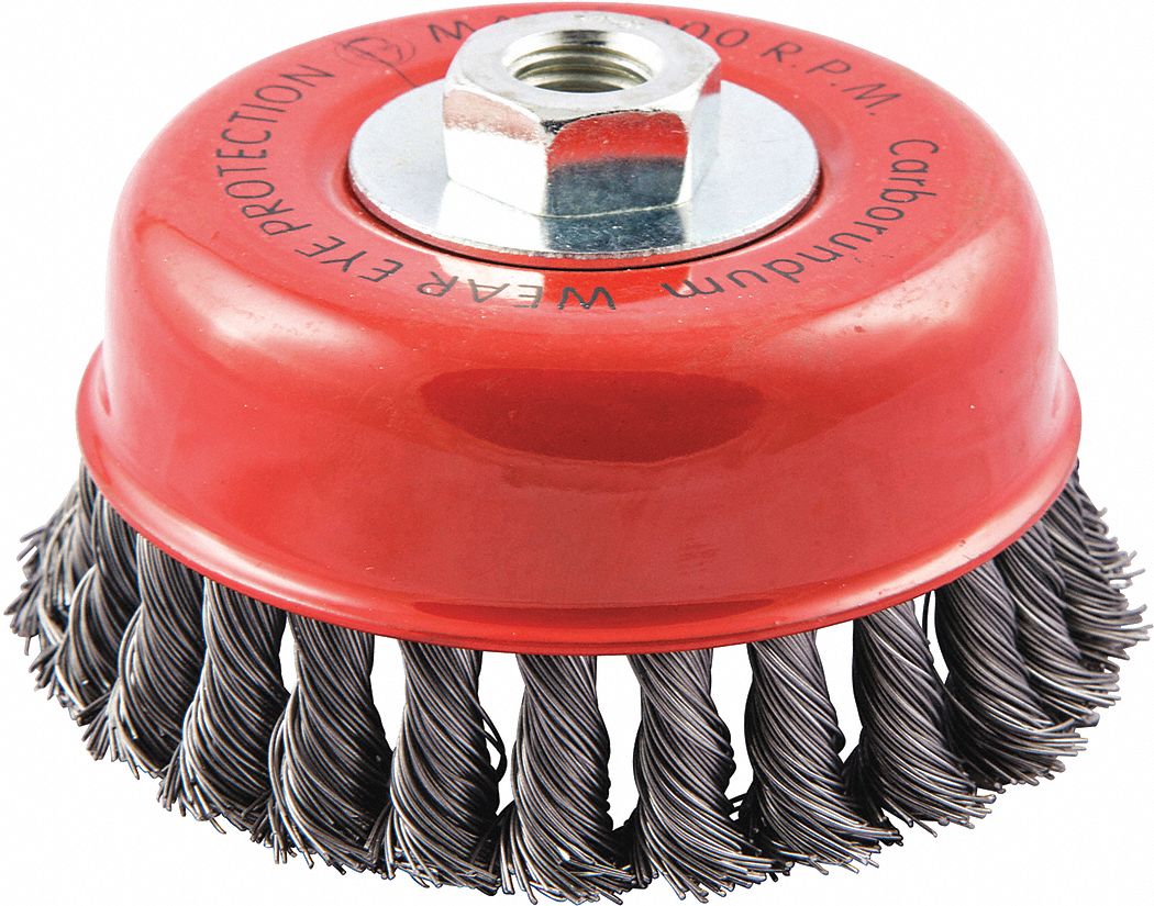 CUP BRUSH, TWISTED STEEL, 5 IN DIAMETER, 0.02 IN FILL DIAMETER, 5/8