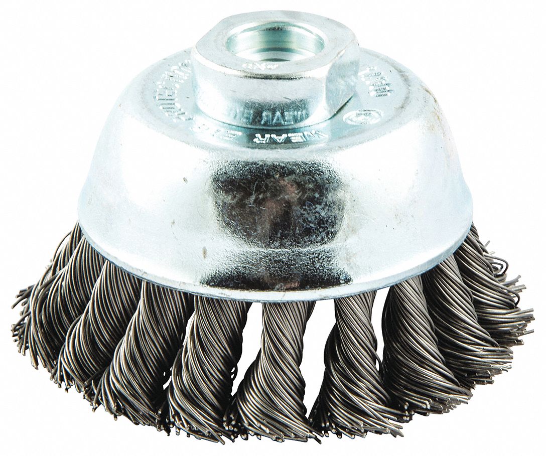 CUP BRUSH, TWISTED STEEL, 3 IN DIAMETER, 0.02 IN FILL DIAMETER, 3/8