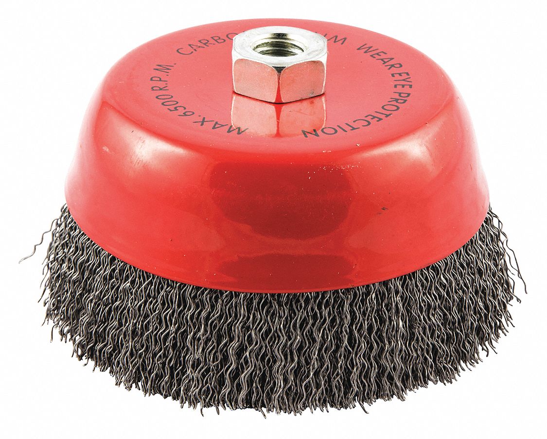 GRAINGER APPROVED 6 in Crimped Wire Cup Brush, Arbor Hole Mounting, 0.