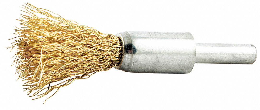 End Brush: Crimped Brass, 1/2 in Dia, 0.008 in Fill Dia, 1/4 in Shank