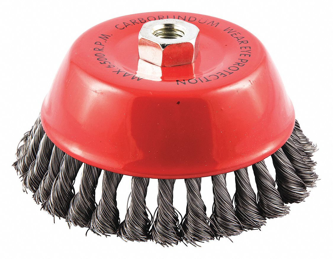 CUP BRUSH, TWISTED STEEL, 6 IN DIAMETER, 0.014 IN FILL DIAMETER, 5/8