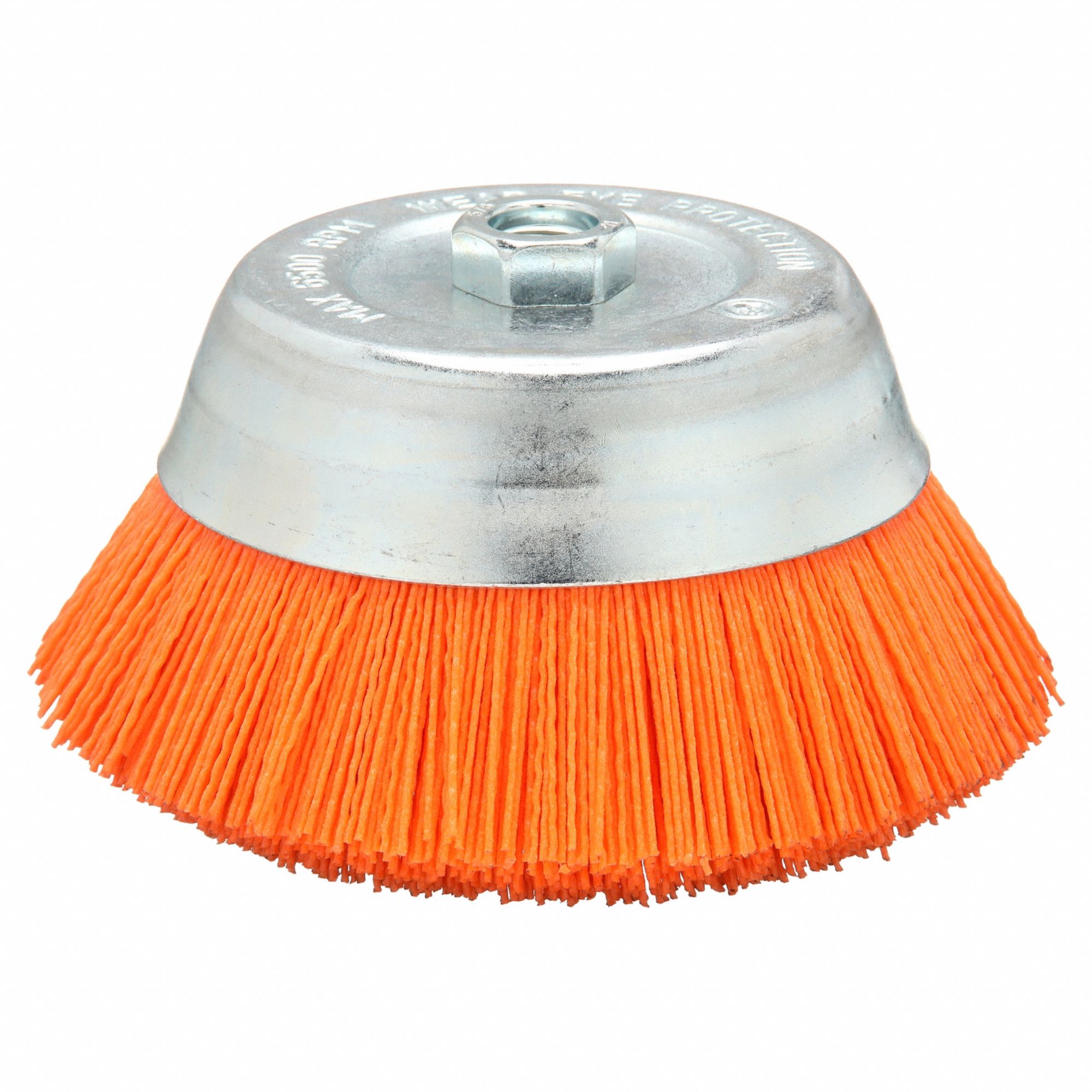 Cup Brush: Crimped Abrasive Nylon, 6 in Dia, 0.04 in Fill Dia, 5/8"-11 Arbor