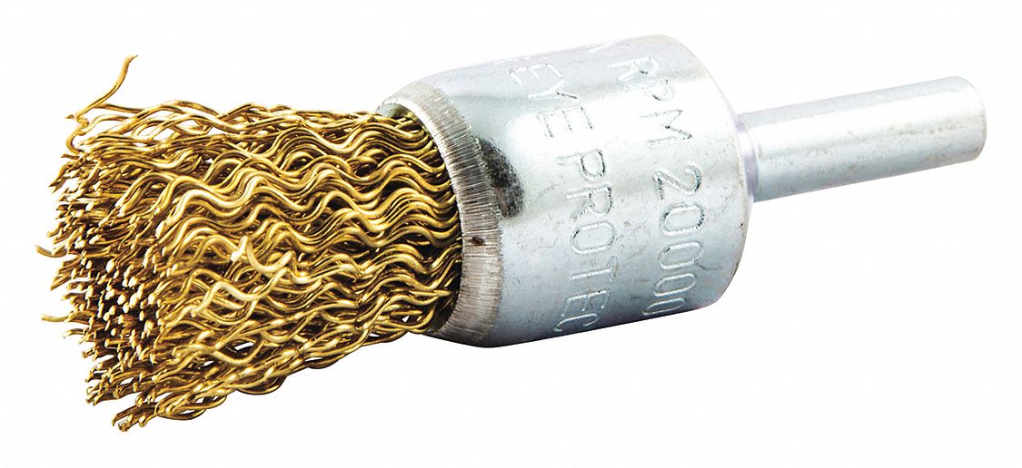 END BRUSH, CRIMPED BRASS, ¾ IN DIAMETER, 0.02 IN FILL DIAMETER, ¼ IN SHANK