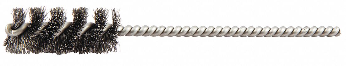 SINGLE SPIRAL TUBE BRUSH, 1 IN L X 3 1/2 IN L, 0.006 IN DIAMETER WIRE, STEEL