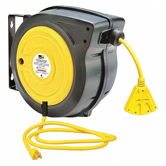 LUMAPRO Extension Cord Reel: Grounding Plug, NEMA 5-15P, Triple Tap  Connector, NEMA 5-15R, Yellow