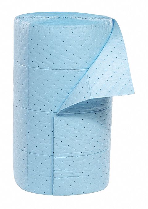 ROULEAU ABSORBANT, 17 X 7 1/2 PO EN TAILLE PERFORÉE, 150 PI X 30 PO, POLYPROPYLÈNE, 49 GAL PAR PAQUET, BLEU