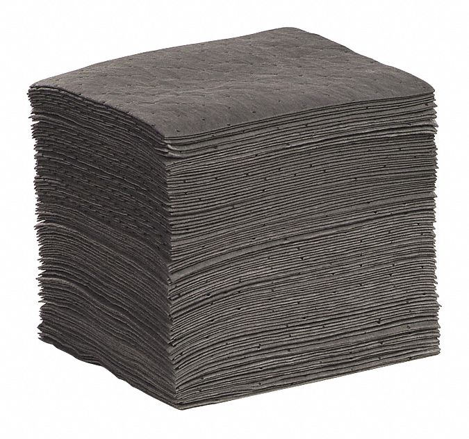 FEUILLES ABSORBANTES, 14 PO X 10 PO, POLYPROPYLÈNE, 0,181 GAL ABSORBÉ PAR FEUILLE, 18 GAL PAR PAQUET, GRIS