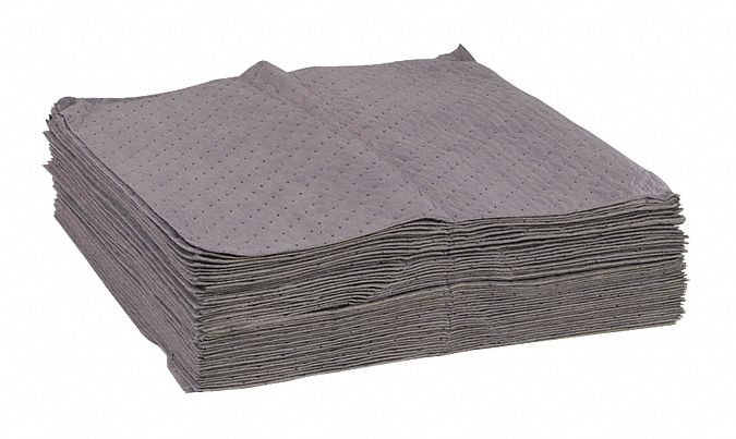 FEUILLES ABSORBANTES, POLYPROPYLÈNE, 30 PO X 30 PO, 0,906 GAL ABSORBÉ PAR FEUILLE, 45 GAL PAR PAQUET, 50 FEUILLES, GRIS