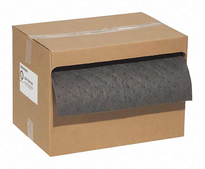 ROULEAU ABSORBANT, 17 X 7 1/2 PO EN TAILLE PERFORÉE, 100 PI X 15 PO, POLYPROPYLÈNE, 19 GAL PAR PAQUET, GRIS