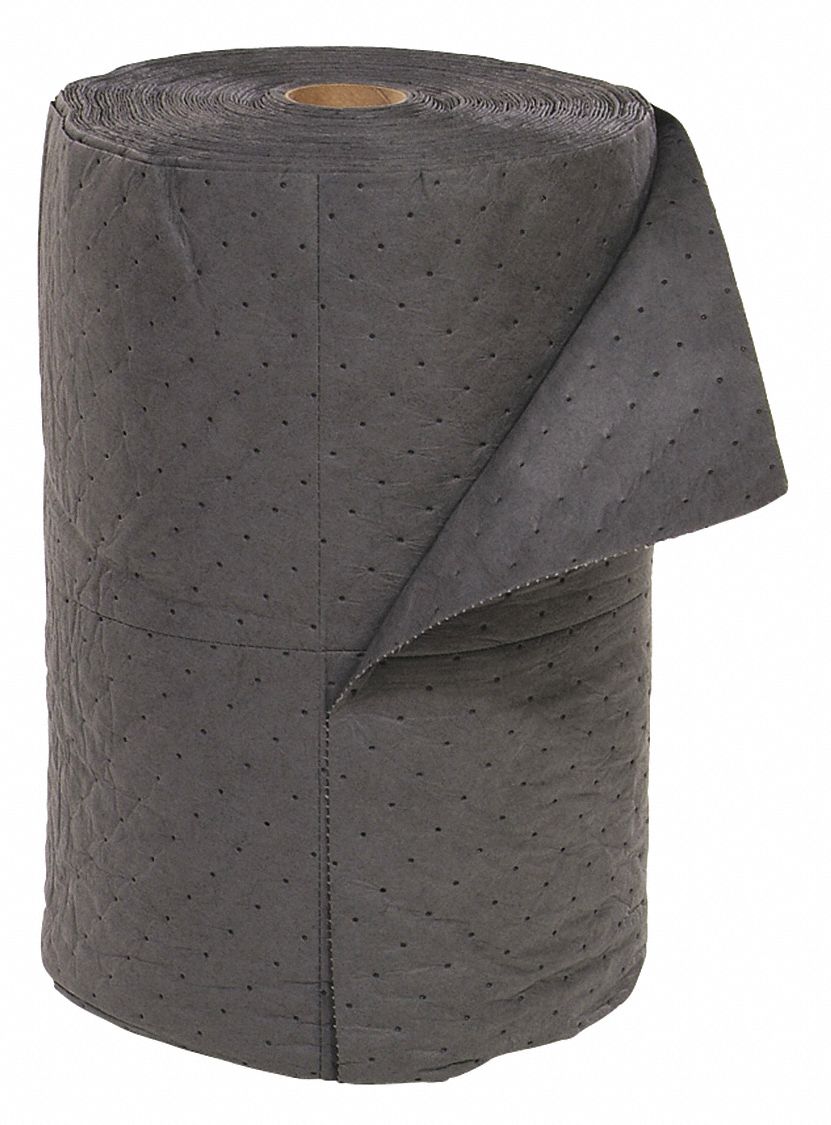 ROULEAU ABSORBANT, 17 X 12 PO EN TAILLE PERFORÉE, 150 PI X 24 PO, POLYPROPYLÈNE, 39 GAL PAR PAQUET, GRIS