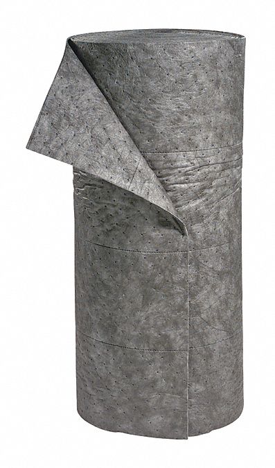 ROULEAU ABSORBANT, 17 X 7 1/2 PO EN TAILLE PERFORÉE, 150 PI X 30 PO, POLYPROPYLÈNE, 54 GAL PAR PAQUET, GRIS