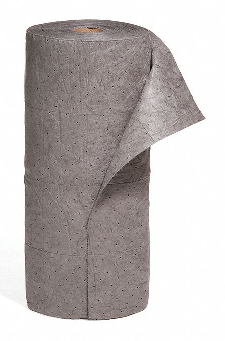 ROULEAU ABSORBANT, 17 X 7 1/2 PO EN TAILLE PERFORÉE, 150 PI X 30 PO, POLYPROPYLÈNE, 40 GAL PAR PAQUET, GRIS