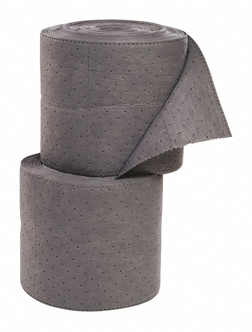 ROULEAU ABSORBANT, 17 X 7 1/2 PO EN TAILLE PERFORÉE, 150 PI X 15 PO, POLYPROPYLÈNE, 54 GAL PAR PAQUET, GRIS