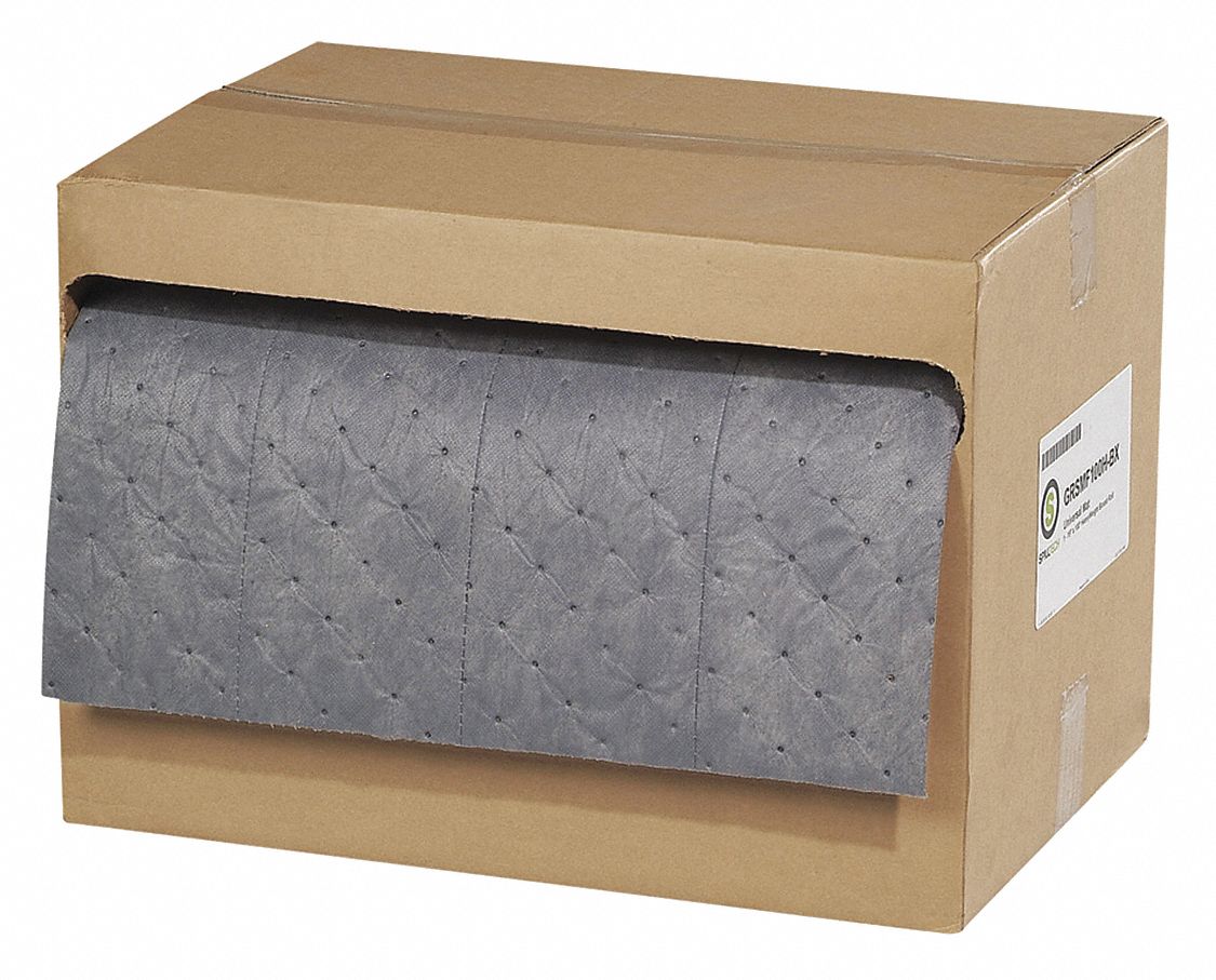ROULEAU ABSORBANT, 17 X 3 3/4 PO EN TAILLE PERFORÉE, 100 PI X 15 PO, POLYPROPYLÈNE, 18 GAL PAR PAQUET, GRIS