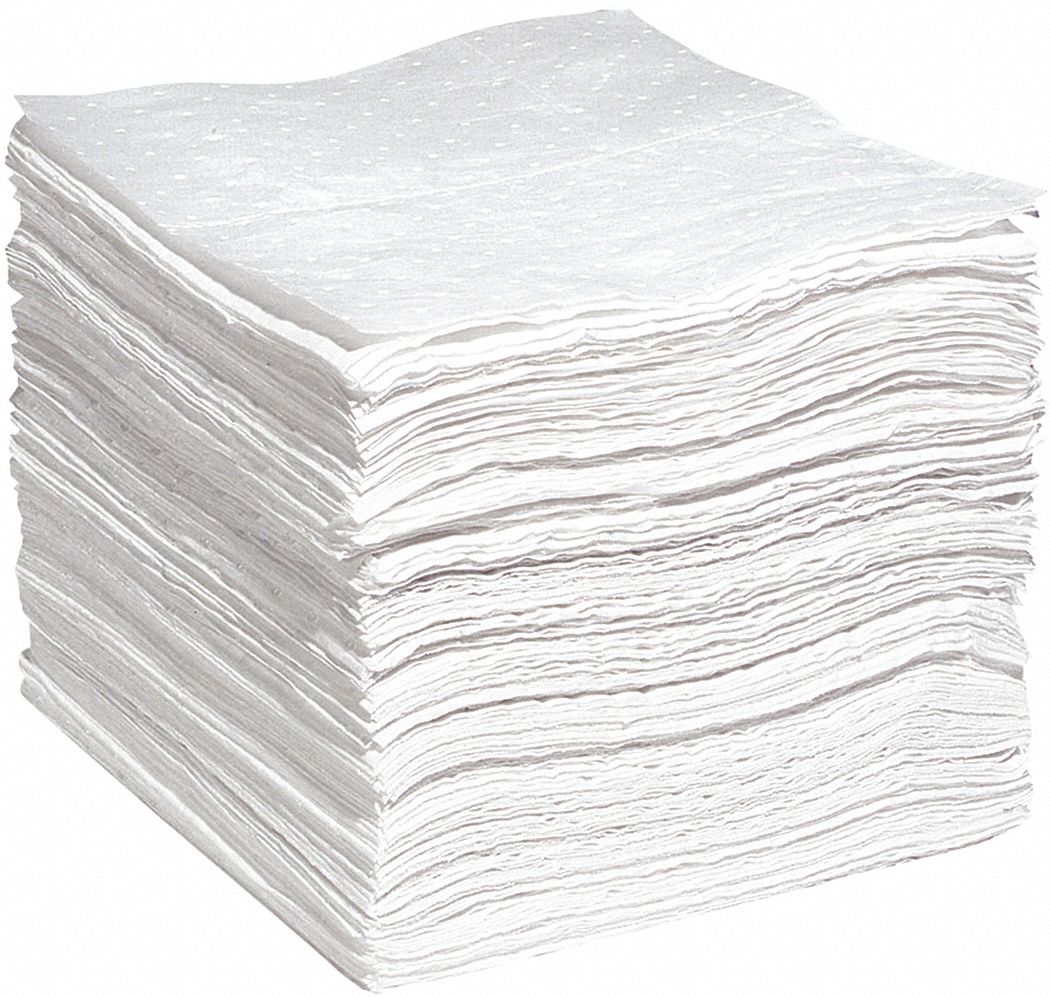 FEUILLES ABSORBANTES, POLYPROPYLÈNE, 19 X 15 PO, 0,1404 GAL ABSORBÉ PAR FEUILLE, 28 GAL PAR PAQUET, 200 FEUILLES, BLANC