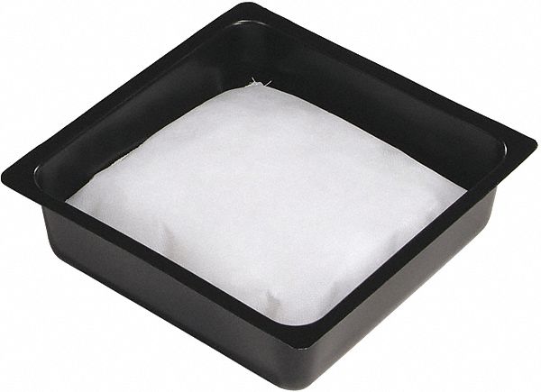 ABSORBENT PILLOW IN PAN, 10½X10½X3 IN, 18 GAL ABSORBED PER PKG, BLACK/WHITE, 36 PK