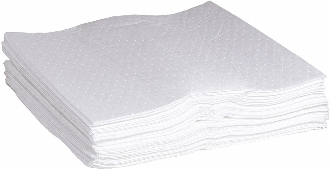 FEUILLES ABSORBANTES, POLYPROPYLÈNE, 0,832 GAL ABSORBÉ PAR FEUILLE, 41 GAL PAR PAQUET, 30 PO X 30 PO, BLANC