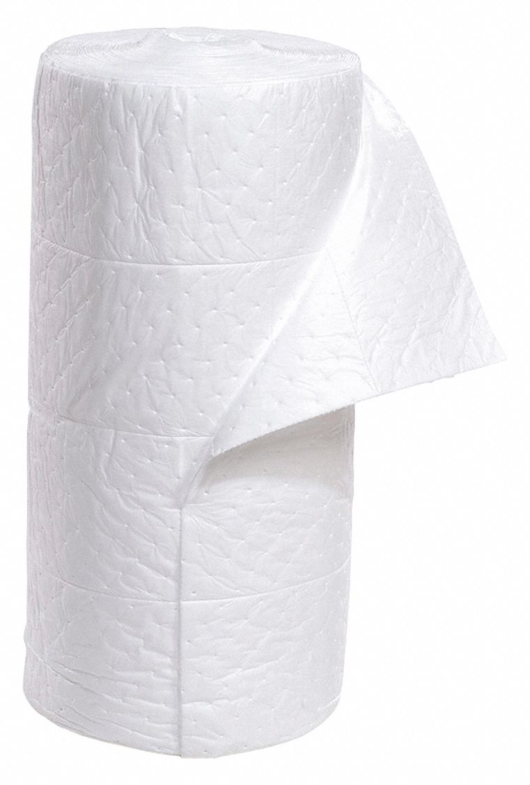 ABSORBENT ROLL, 39 GAL, 7½ X 17 IN PERFORATED SIZE, POLY BAG, WHITE, 150 FT