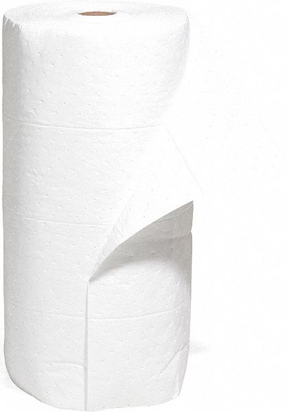 ROULEAU ABSORBANT, 17 X 7 1/2 PO EN TAILLE PERFORÉE, 150 PI X 30 PO, POLYPROPYLÈNE, 44 GAL PAR PAQUET, BLANC