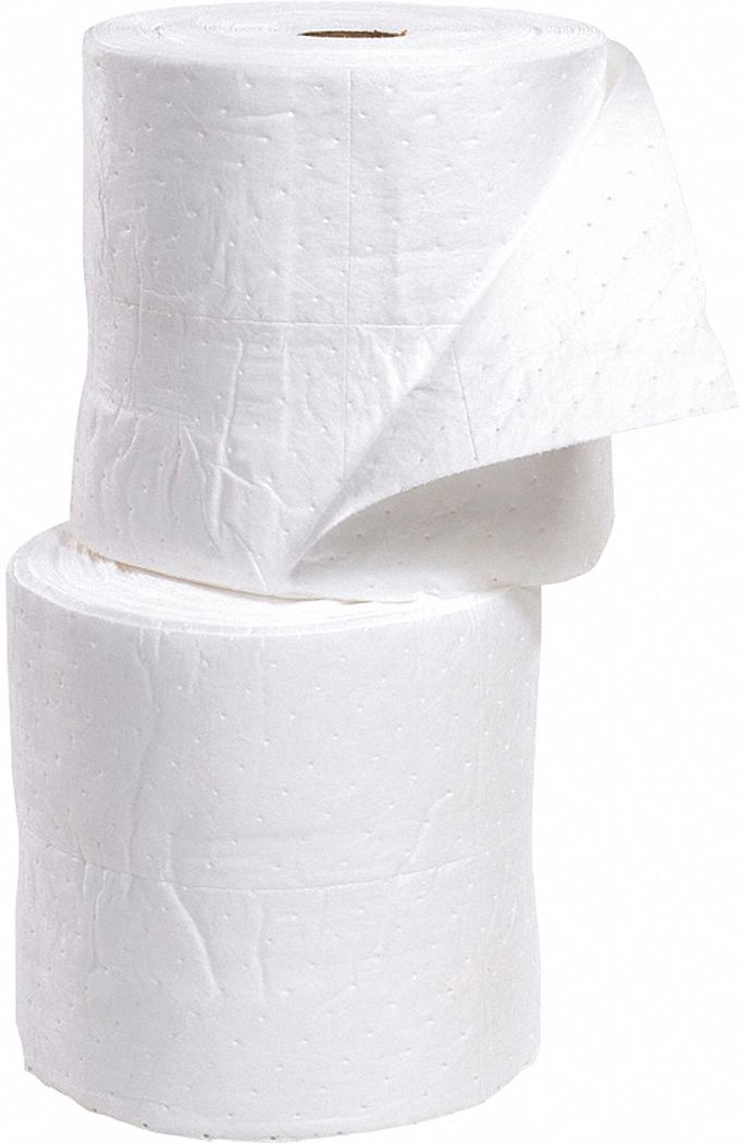 ROULEAU ABSORBANT, 17 X 7 1/2 PO EN TAILLE PERFORÉE, 150 PI X 15 PO, POLYPROPYLÈNE, 46 GAL PAR PAQUET, BLANC