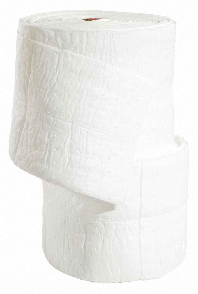 ABSORBENT ROLL, 27 GAL, 7½ X 17 IN PERFORATED SIZE, POLY BAG, WHITE, 150 FT