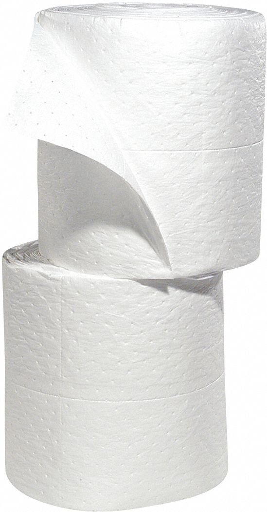 ROULEAU ABSORBANT, 17 X 7 1/2 PO EN TAILLE PERFORÉE, 150 PI X 15 PO, POLYPROPYLÈNE, 44 GAL PAR PAQUET, BLANC
