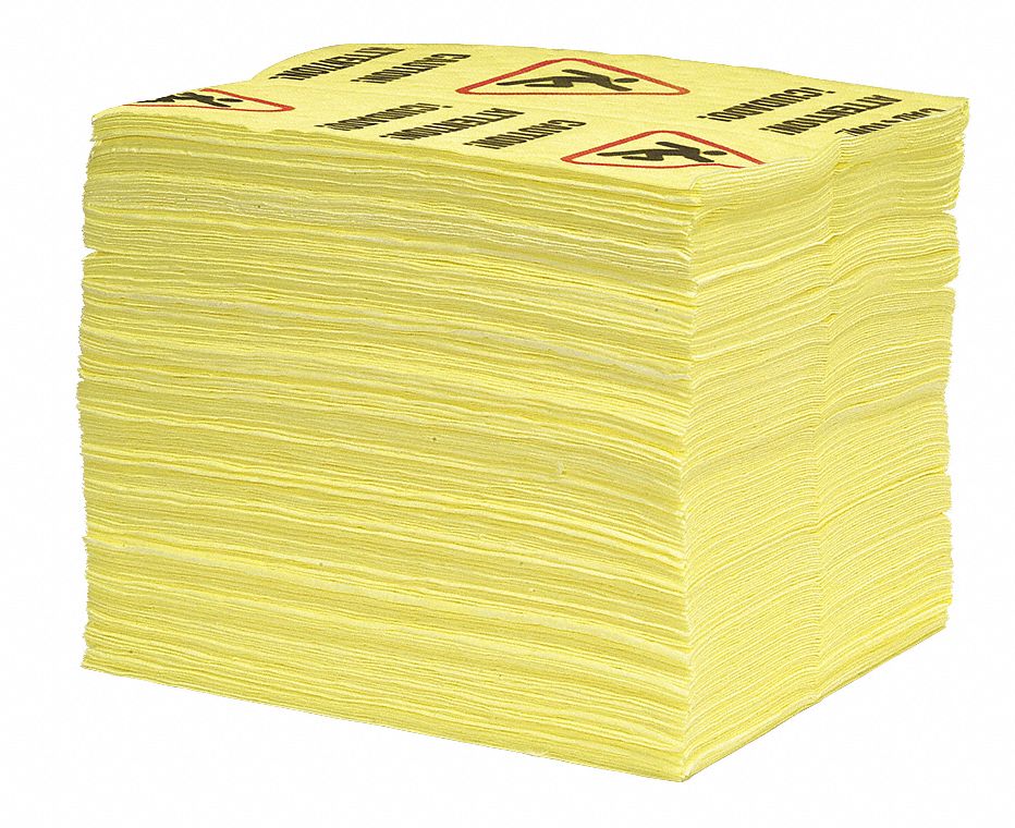 ABSORBENT PAD, 0.1554 GALLON ABSORBED PER PAD, 15 GALLON, YELLOW, 100 PK