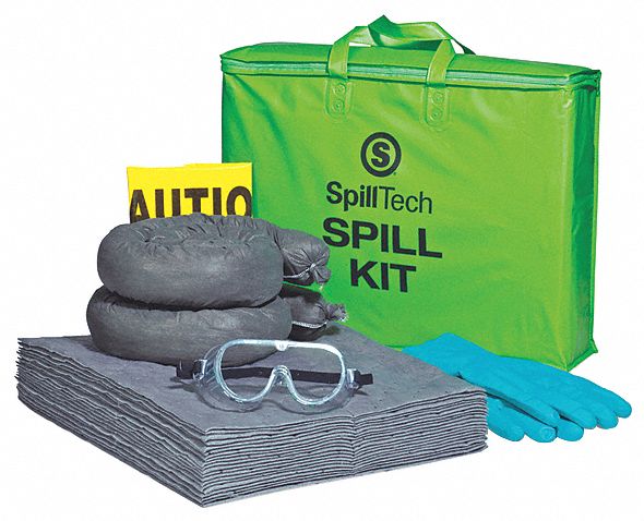 SPILL KIT, 7 GALLON ABSORBED PER KIT, 20 ABSORBENT PADS/2 ABSORBENT SOCKS