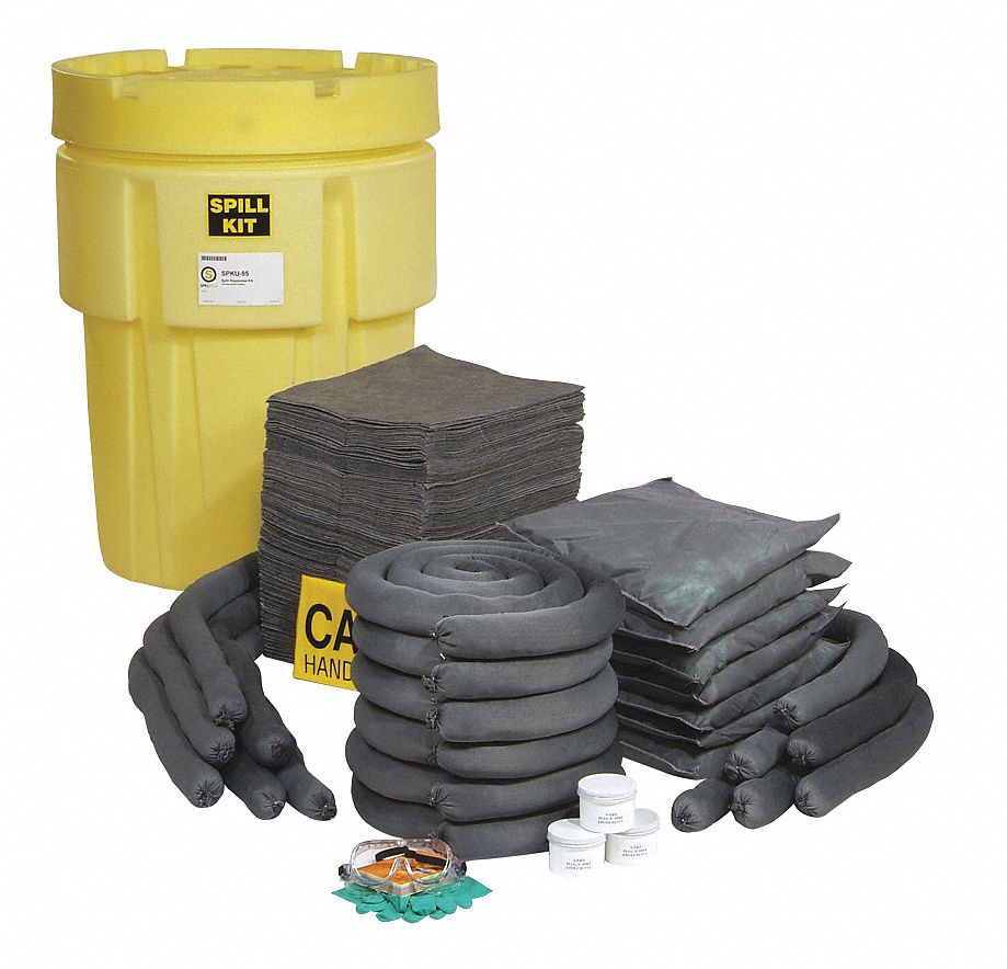 SPILL KIT, 87 GAL ABSORBED PER KIT, 2 PAIRS OF GLOVES/SAFETY GOGGLES, YELLOW, DRUM