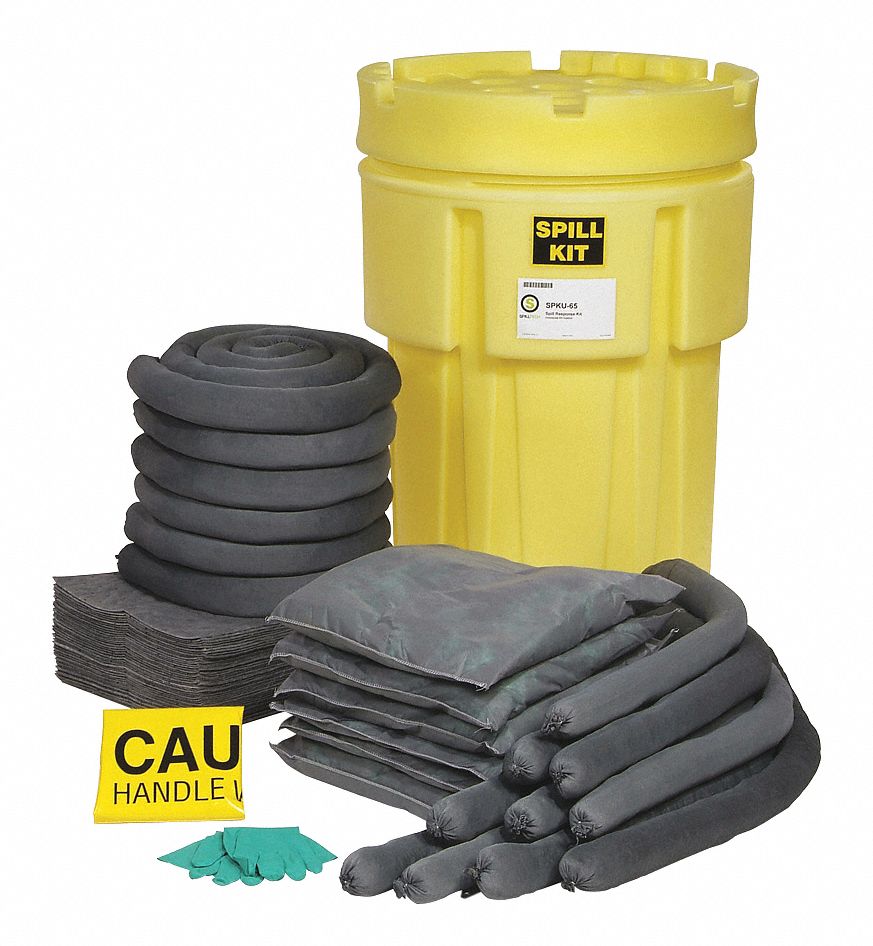 SPILL KIT, 50 GAL ABSORBED PER KIT, 2 PAIRS OF GLOVES/SAFETY GOGGLES, YELLOW