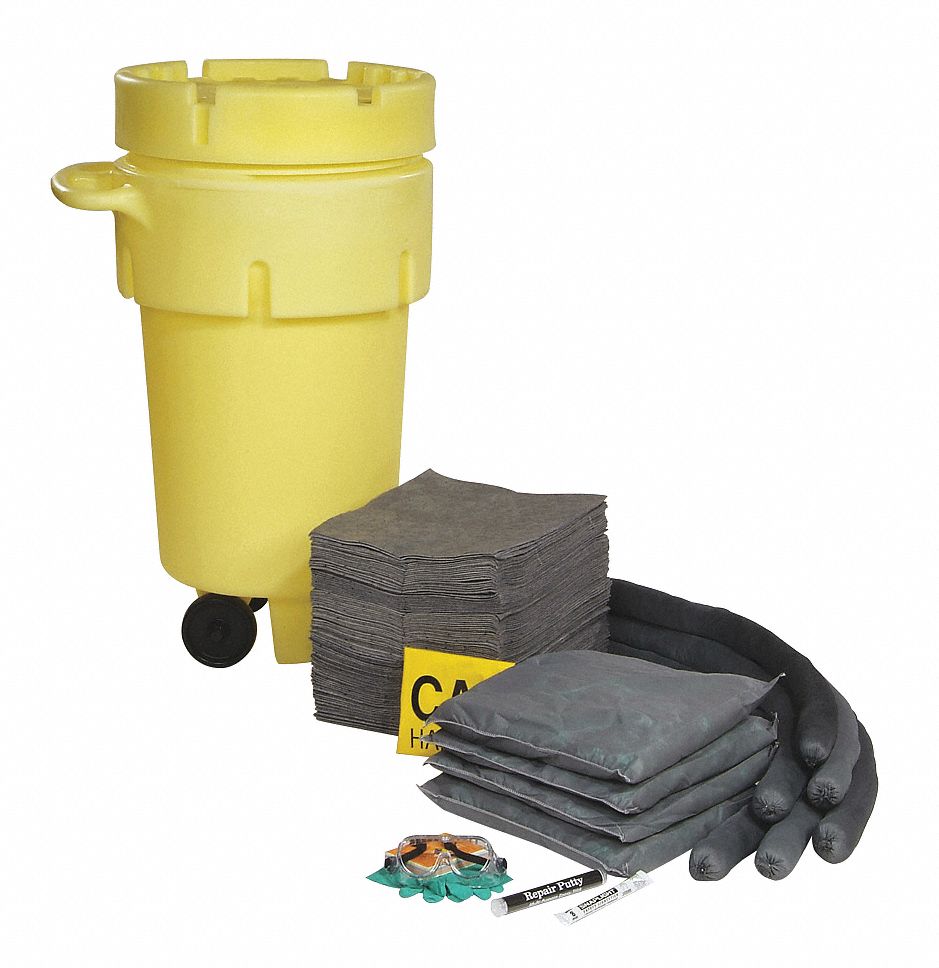 SPILL KIT, 46 GAL ABSORBED PER KIT, 2 PAIRS OF GLOVES/SAFETY GOGGLES, YELLOW