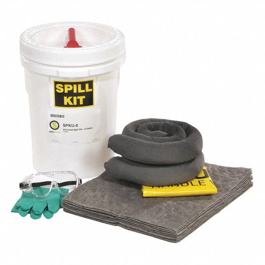 SPILLTECH, 5 gal Volume Absorbed Per Kit, Pr of Nitrile Gloves/Safety ...