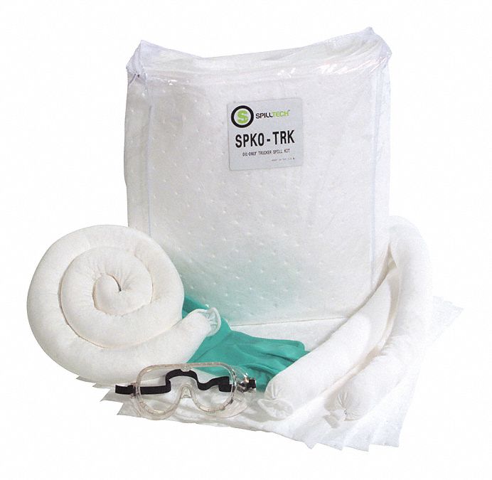 SPILLTECH, 8 gal Volume Absorbed Per Kit, (20) Absorbent Pads/(3) Absorbent Socks, Spill Kit