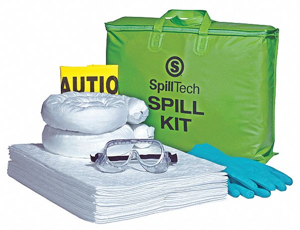 SPILL KIT, 7 GALLON ABSORBED PER KIT, (20) ABSORBENT PADS/2 ABSORBENT SOCKS