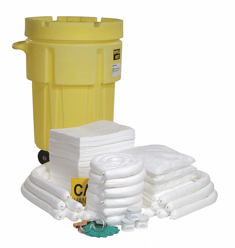 SPILL KIT, 80 GAL ABSORBED PER KIT, 2 PAIRS OF GLOVES/SAFETY GOGGLES, YELLOW