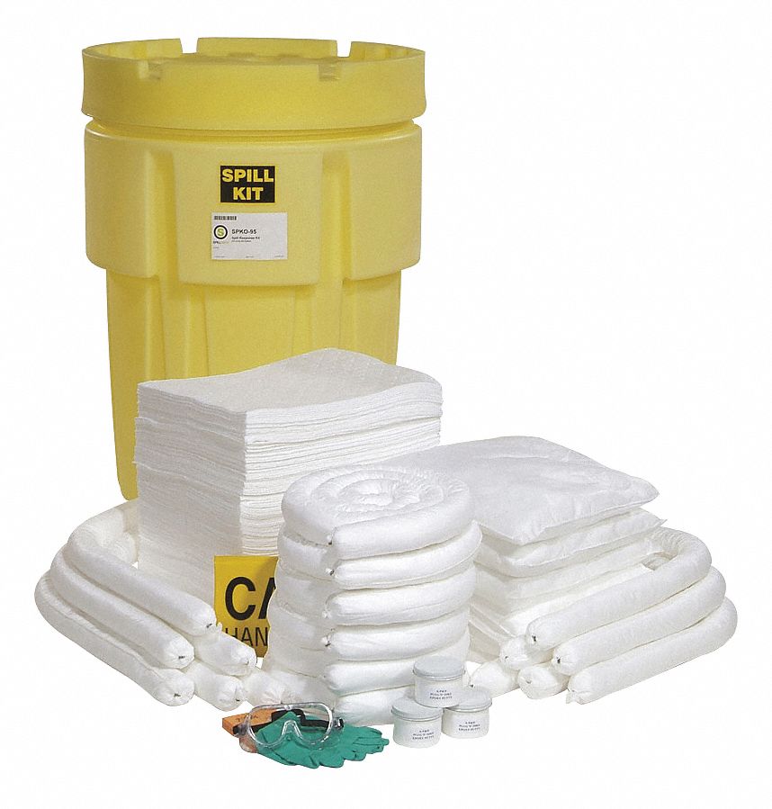 SPILL KIT, 80 GAL ABSORBED PER KIT, 2 PAIRS OF GLOVES/SAFETY GOGGLES, YELLOW, DRUM