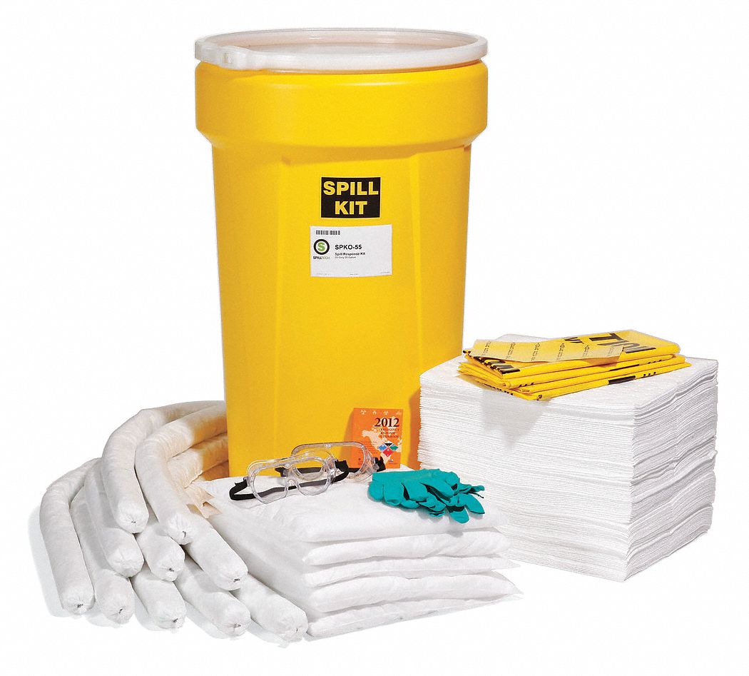 SPILL KIT, 49 GAL ABSORBED PER KIT, 2 PAIRS OF GLOVES/2 PAIRS OF GOGGLES, YELLOW